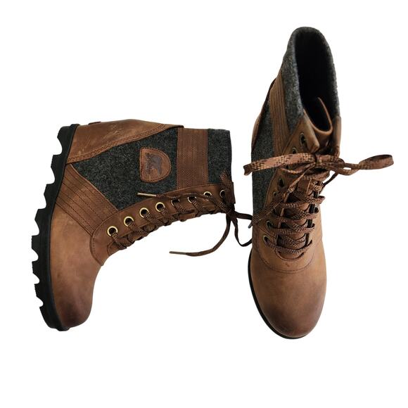 Sorel Womens Lexie Wedge Boot Size 10 Brown Tobacco Felt Waterproof Outerwear - Picture 3 of 10